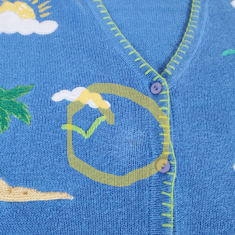 Quacker Factory Cardigan Women's 2X Blue Tropical Nautical Embroidered A100118 - Picture 8 of 8